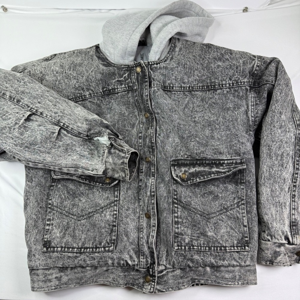 Vintage Sergio Valente Acid Wash Denim Jacket Hooded Bomber Gray Mens Medium
